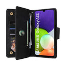 For Samsung Galaxy A22 4G Rivet Buckle 9 Cards Three Fold Leather Phone Case(Black)