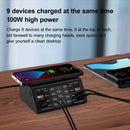 838w 9 in 1 100W 4 PD 3.0 USB-C / Type-C + 4 QC 3.0 USB Ports Smart Digital Display Wireless Charger, EU Plug(Black)