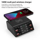 838w 9 in 1 100W 4 PD 3.0 USB-C / Type-C + 4 QC 3.0 USB Ports Smart Digital Display Wireless Charger, US Plug(Black)