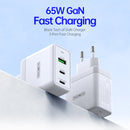 DUZZONA T1 65W PD Dual USB-C / Type-C + USB GaN Travel Charger, EU Plug(White)