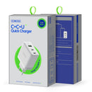 DUZZONA T1 65W PD Dual USB-C / Type-C + USB GaN Travel Charger, EU Plug(White)