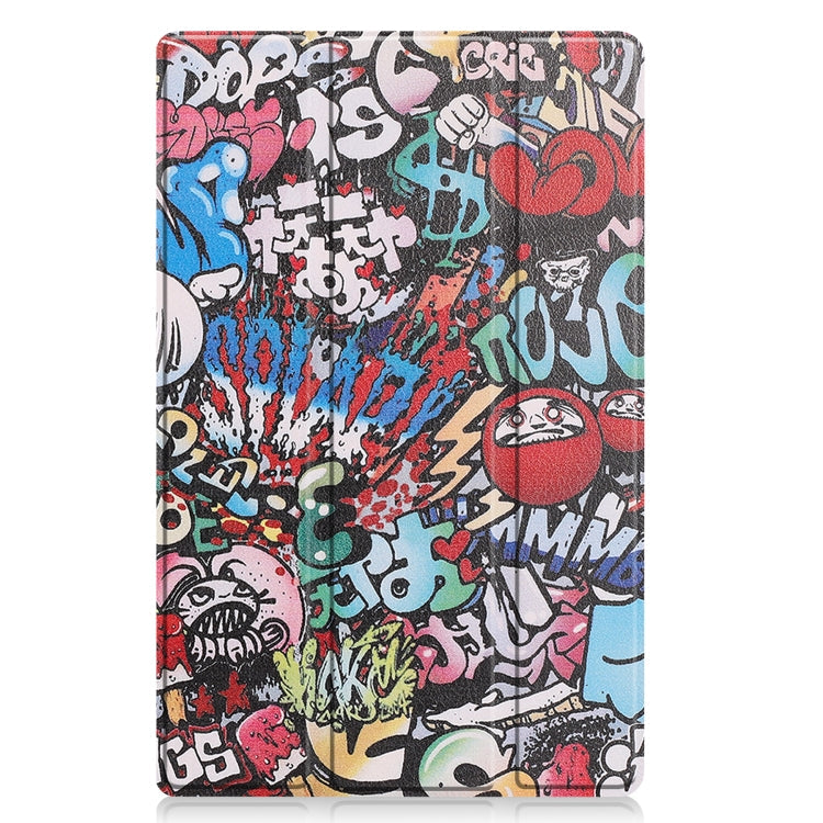 For Lenovo Tab M10 Plus 10.6 3rd Gen 2022 Custer Painted 3-Fold Holder Leather Tablet Case(Graffiti)
