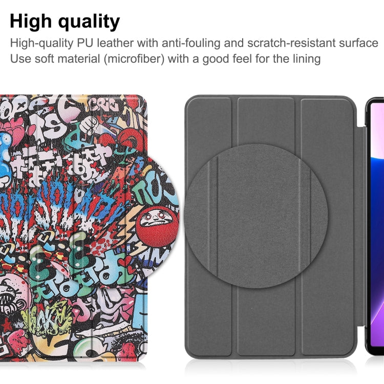For Lenovo Tab M10 Plus 10.6 3rd Gen 2022 Custer Painted 3-Fold Holder Leather Tablet Case(Graffiti)