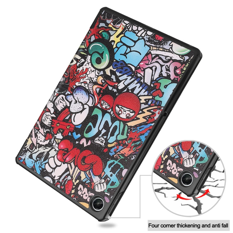 For Lenovo Tab M10 Plus 10.6 3rd Gen 2022 Custer Painted 3-Fold Holder Leather Tablet Case(Graffiti)
