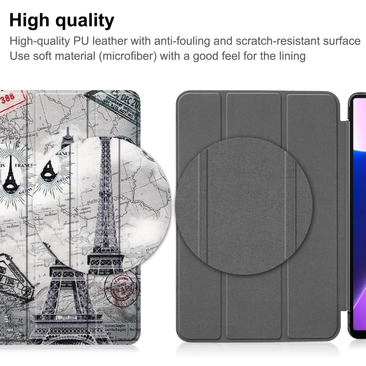 For Lenovo Tab M10 Plus 10.6 3rd Gen 2022 Custer Painted 3-Fold Holder Leather Tablet Case(Retro Tower)