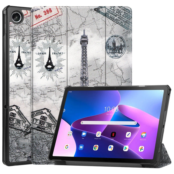 For Lenovo Tab M10 Plus 10.6 3rd Gen 2022 Custer Painted 3-Fold Holder Leather Tablet Case(Retro Tower)