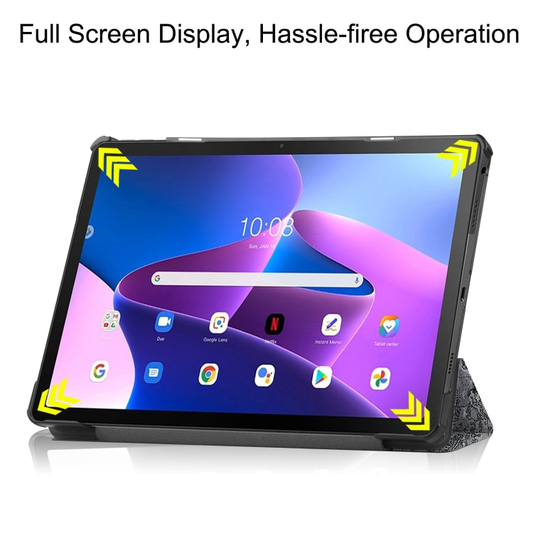 For Lenovo Tab M10 Plus 10.6 3rd Gen 2022 Custer Painted 3-Fold Holder Leather Tablet Case(Retro Tower)