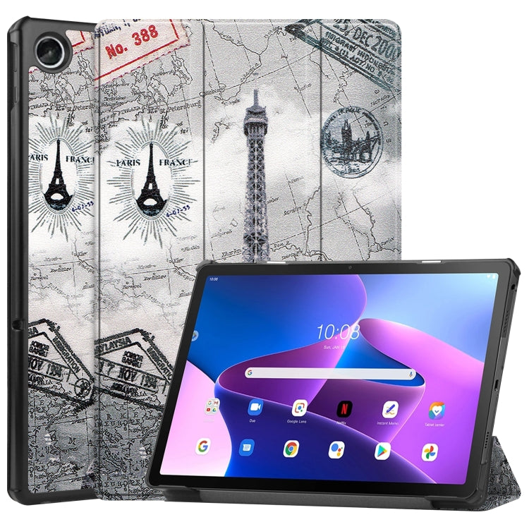For Lenovo Tab M10 Plus 10.6 3rd Gen 2022 Custer Painted 3-Fold Holder Leather Tablet Case(Retro Tower)