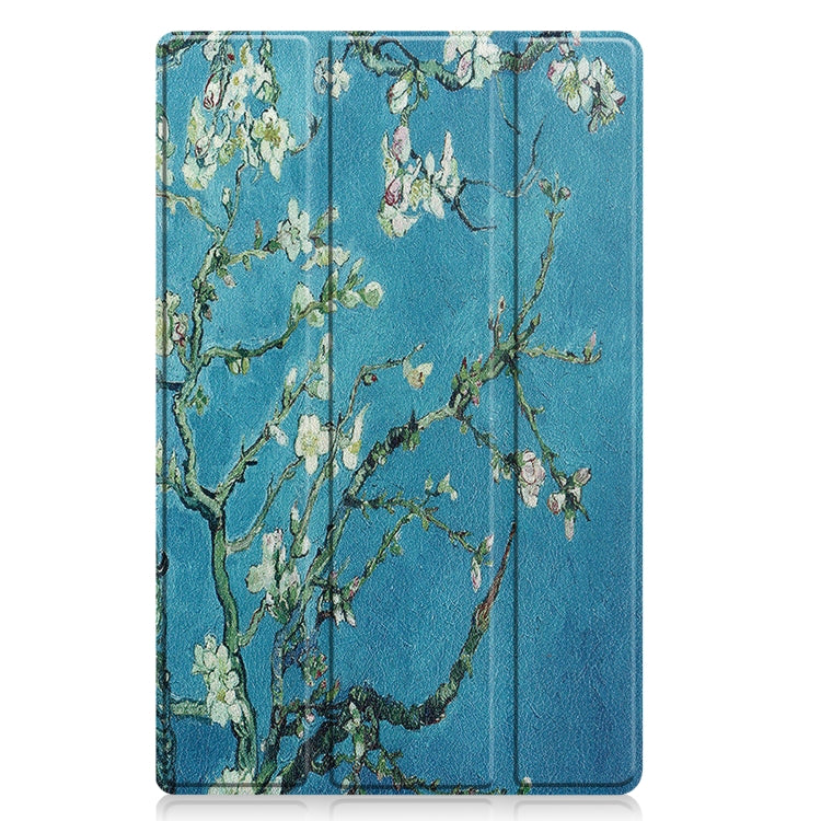 For Lenovo Tab M10 Plus 10.6 3rd Gen 2022 Custer Painted 3-Fold Holder Leather Tablet Case(Apricot Blossom)