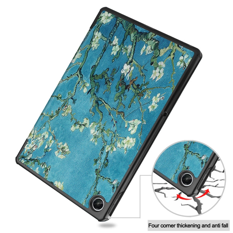 For Lenovo Tab M10 Plus 10.6 3rd Gen 2022 Custer Painted 3-Fold Holder Leather Tablet Case(Apricot Blossom)
