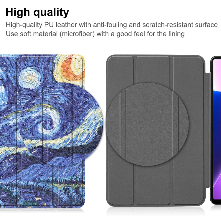 For Lenovo Tab M10 Plus 10.6 3rd Gen 2022 Custer Painted 3-Fold Holder Leather Tablet Case(Starry Sky)