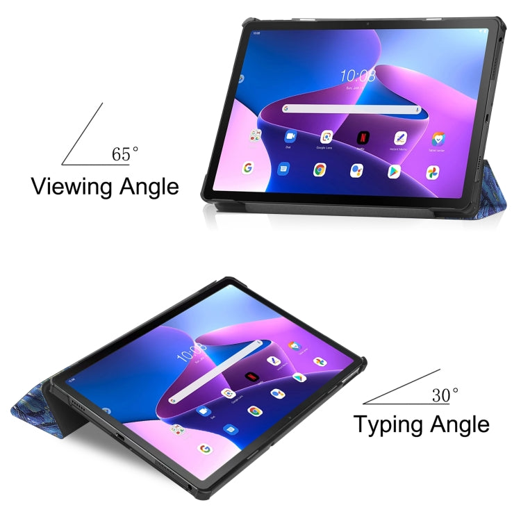 For Lenovo Tab M10 Plus 10.6 3rd Gen 2022 Custer Painted 3-Fold Holder Leather Tablet Case(Starry Sky)