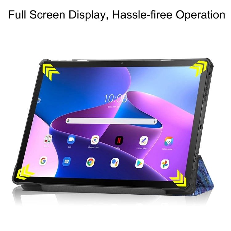 For Lenovo Tab M10 Plus 10.6 3rd Gen 2022 Custer Painted 3-Fold Holder Leather Tablet Case(Starry Sky)