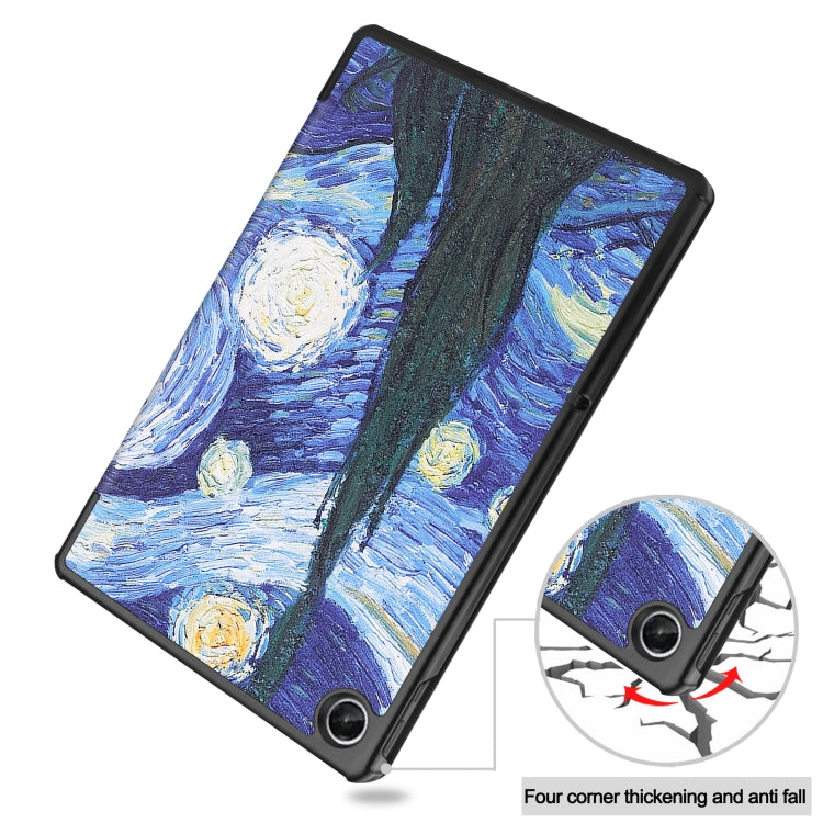 For Lenovo Tab M10 Plus 10.6 3rd Gen 2022 Custer Painted 3-Fold Holder Leather Tablet Case(Starry Sky)