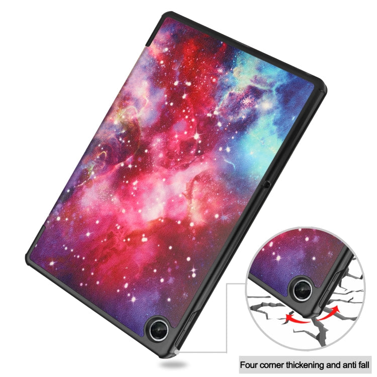 For Lenovo Tab M10 Plus 10.6 3rd Gen 2022 Custer Painted 3-Fold Holder Leather Tablet Case(Milky Way Nebula)