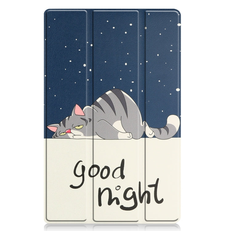 For Lenovo Tab M10 Plus 10.6 3rd Gen 2022 Custer Painted 3-Fold Holder Leather Tablet Case(Lazy Cat)