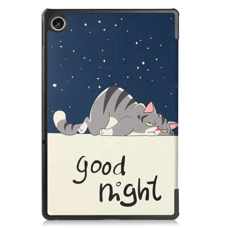 For Lenovo Tab M10 Plus 10.6 3rd Gen 2022 Custer Painted 3-Fold Holder Leather Tablet Case(Lazy Cat)
