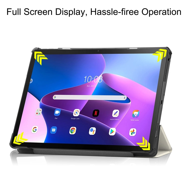 For Lenovo Tab M10 Plus 10.6 3rd Gen 2022 Custer Painted 3-Fold Holder Leather Tablet Case(Lazy Cat)