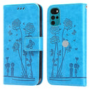 For Motorola Moto G22 Embossing Rose Couple Leather Phone Case(Blue)