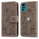 For Motorola Moto G22 Embossing Rose Couple Leather Phone Case(Grey)