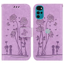 For Motorola Moto G22 Embossing Rose Couple Leather Phone Case(Purple)