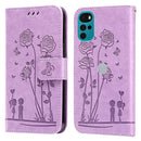 For Motorola Moto G22 Embossing Rose Couple Leather Phone Case(Purple)