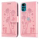 For Motorola Moto G22 Embossing Rose Couple Leather Phone Case(Pink)