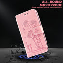 For Motorola Moto G22 Embossing Rose Couple Leather Phone Case(Pink)