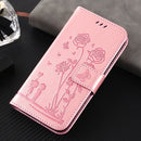 For Motorola Moto G22 Embossing Rose Couple Leather Phone Case(Pink)