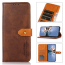 For Samsung Galaxy M53 5G KHAZNEH Dual-color Cowhide Texture Flip Leather Phone Case(Brown)