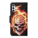 For Samsung Galaxy A13 4G Colored Drawing Pattern Flip Leather Case(Flame Skull)