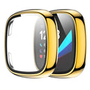 For Fitbit Versa 3 / Fitbit Sense Electroplated PC +Tempered Glass Watch Case(Gold)