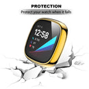 For Fitbit Versa 3 / Fitbit Sense Electroplated PC +Tempered Glass Watch Case(Gold)