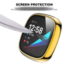 For Fitbit Versa 3 / Fitbit Sense Electroplated PC +Tempered Glass Watch Case(Gold)