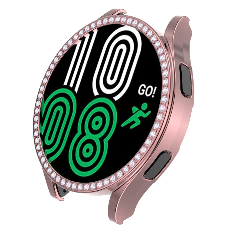 For Samsung Galaxy Watch4 44mm Single Row Diamond Hollowed PC Watch Case(Pink)
