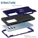 For Samsung Galaxy S22 Ultra 5G 3 in 1 Ring Holder PC + TPU Phone Case(Navy Blue)