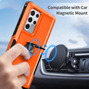 For Samsung Galaxy S22 Ultra 5G 3 in 1 Ring Holder PC + TPU Phone Case(Orange)