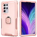 For Samsung Galaxy S22 Ultra 5G 3 in 1 Ring Holder PC + TPU Phone Case(Rose Gold)