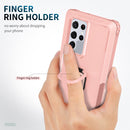 For Samsung Galaxy S22 Ultra 5G 3 in 1 Ring Holder PC + TPU Phone Case(Rose Gold)