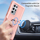 For Samsung Galaxy S22 Ultra 5G 3 in 1 Ring Holder PC + TPU Phone Case(Rose Gold)