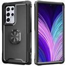 For Samsung Galaxy S22 Ultra 5G 3 in 1 Ring Holder PC + TPU Phone Case(Black)