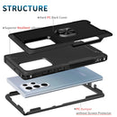 For Samsung Galaxy S22 Ultra 5G 3 in 1 Ring Holder PC + TPU Phone Case(Black)