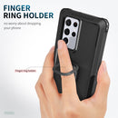 For Samsung Galaxy S22 Ultra 5G 3 in 1 Ring Holder PC + TPU Phone Case(Black)