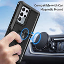 For Samsung Galaxy S22 Ultra 5G 3 in 1 Ring Holder PC + TPU Phone Case(Black)