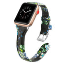 Genuine Leather Watch Band For Apple Watch Series 7 45mm / 6&SE&5&4 44mm / 3&2&1 42mm(Green Flower)
