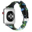 Genuine Leather Watch Band For Apple Watch Series 7 45mm / 6&SE&5&4 44mm / 3&2&1 42mm(Green Flower)