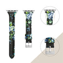 Genuine Leather Watch Band For Apple Watch Series 7 45mm / 6&SE&5&4 44mm / 3&2&1 42mm(Green Flower)