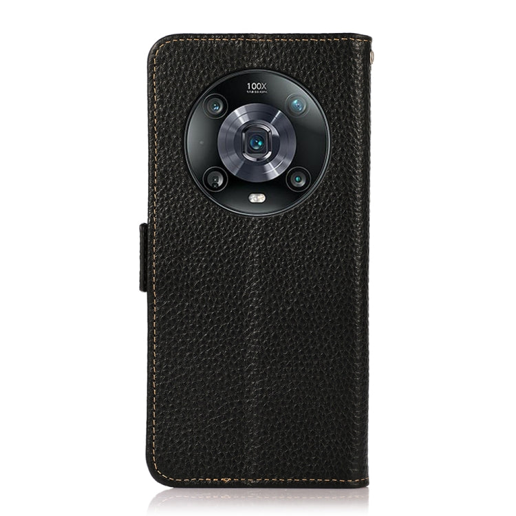For Honor Magic 4 Pro KHAZNEH Side-Magnetic Litchi Genuine Leather RFID Phone Case(Black)