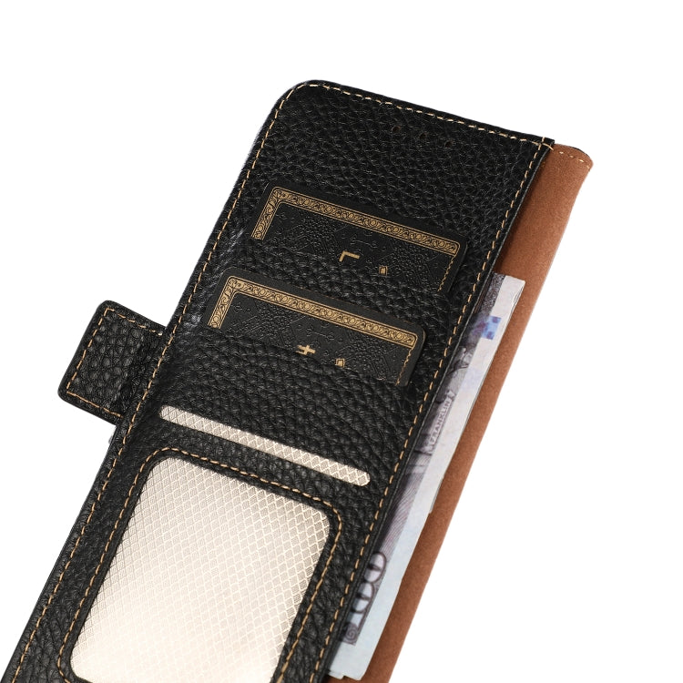 For Honor Magic 4 Pro KHAZNEH Side-Magnetic Litchi Genuine Leather RFID Phone Case(Black)