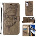 For Xiaomi 12 Embossed Butterfly Leather Phone Case(Grey)
